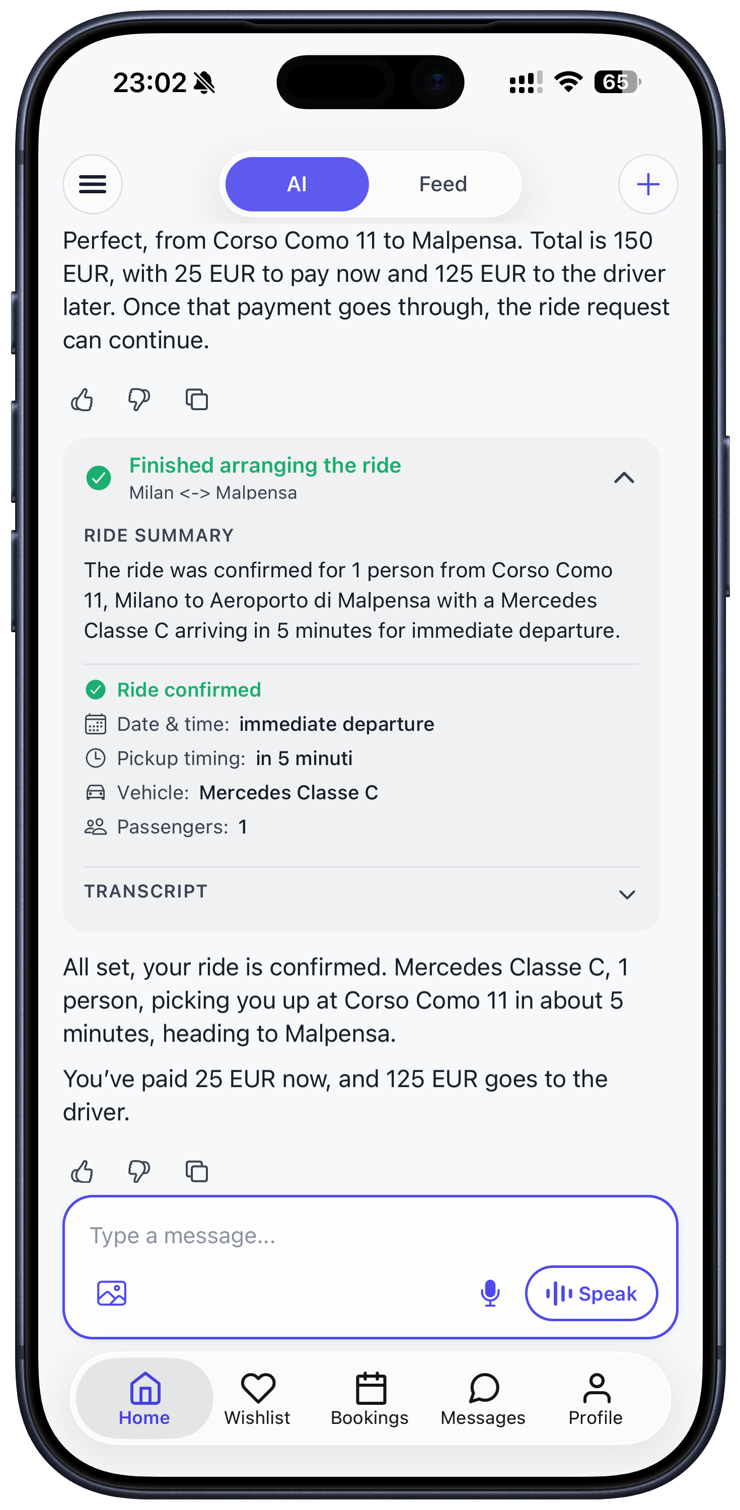 Odyssea AI concierge conversation