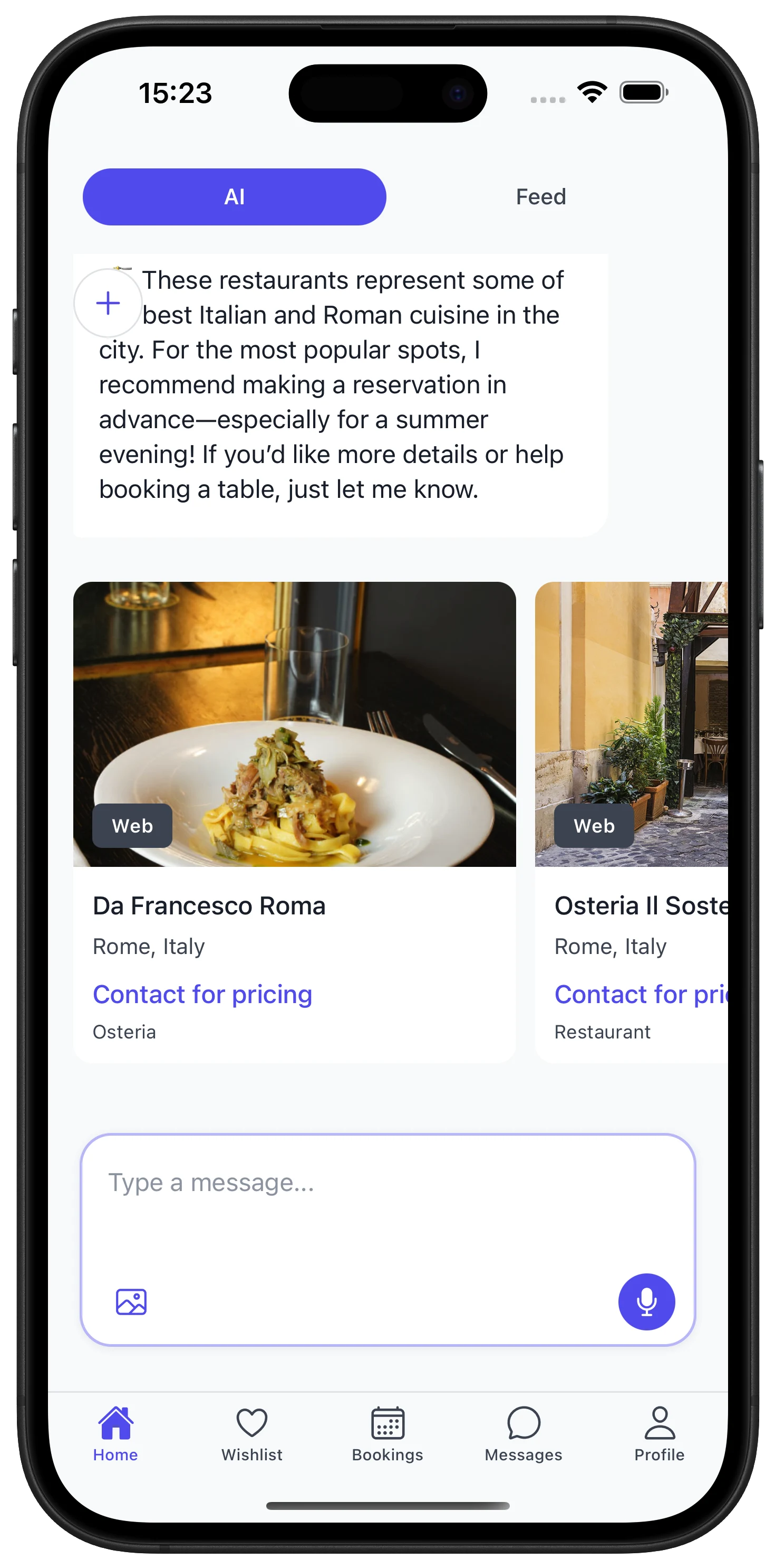 StayKeasy AI Recommendations - Restaurant cards with detailed information